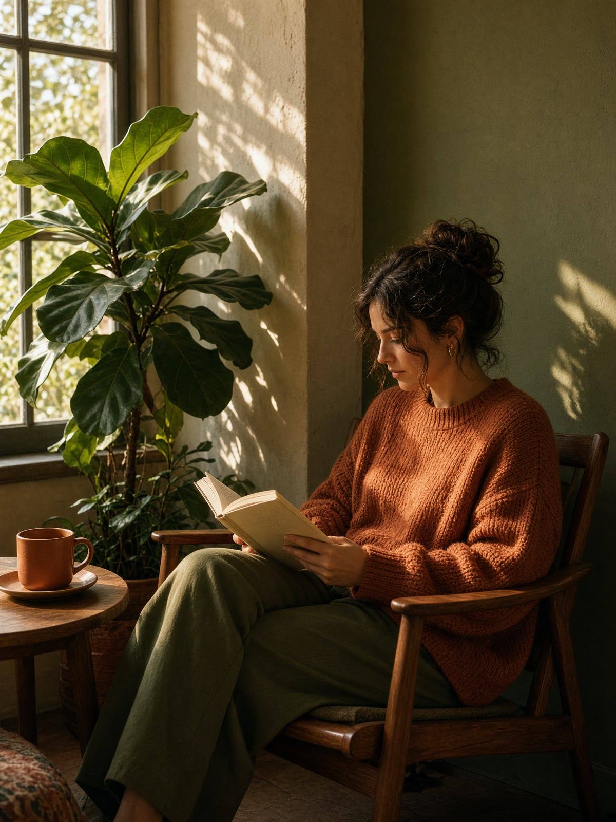A reader in an armchair by a window